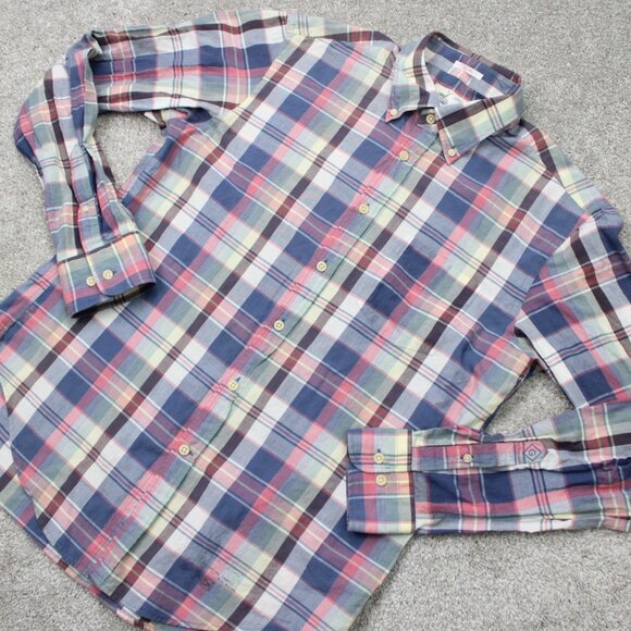 GANT Rugger Shirt Mens Large Red/Blue Plaid E-Z Fit Cotton Long Sleeve Button - Picture 4 of 16